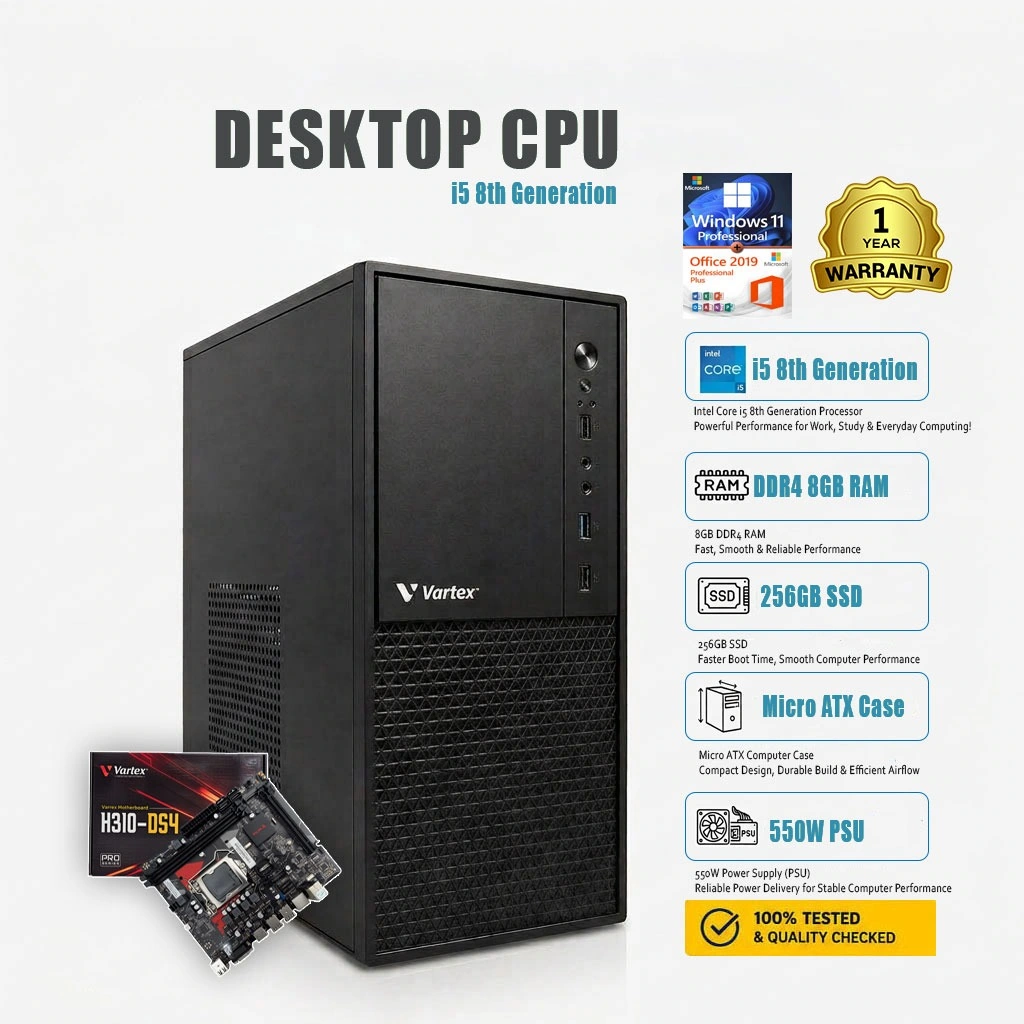 Desktop PC Intel Core i5 8th Generation | 8GB DDR4 RAM | 256GB SSD | 550W PSU | 1 Year Warranty