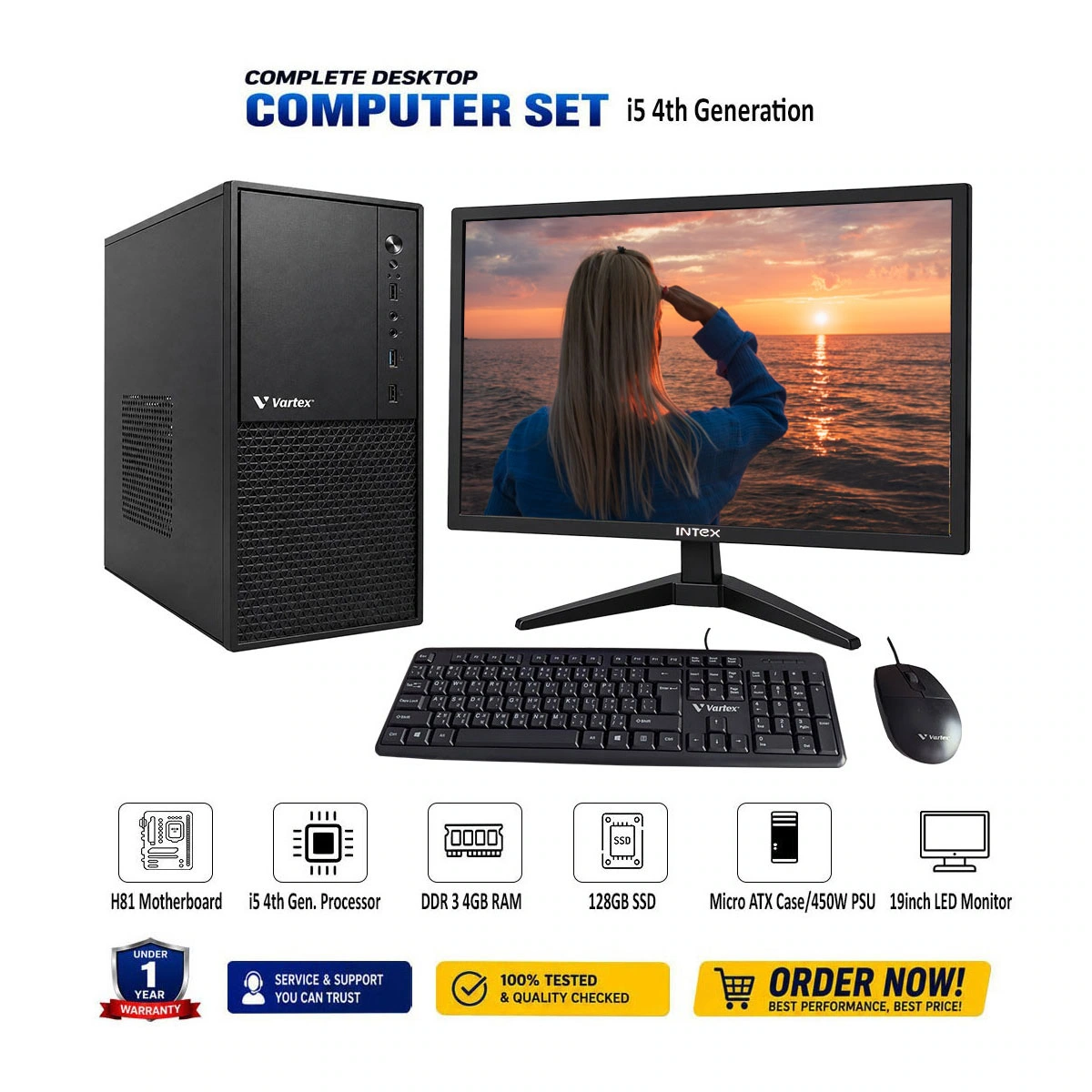 Desktop Computer Set Intel Core i5 4th Gen | 4GB RAM | 128GB SSD | 19-Inch LED Monitor