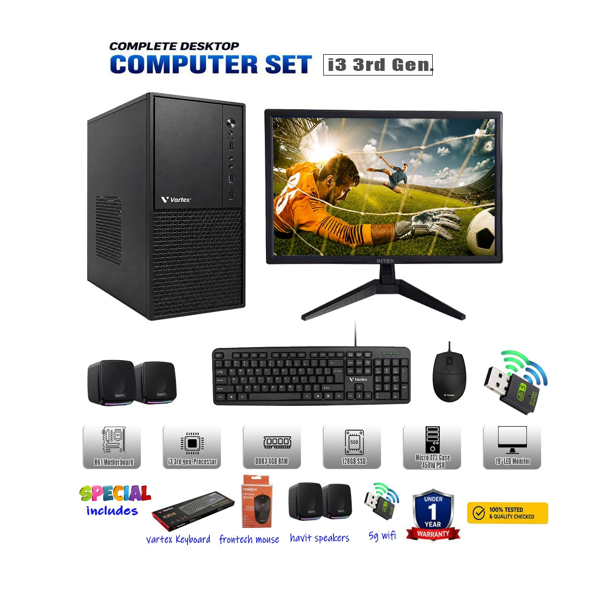 Desktop Computer Set – Intel Core i3 3rd Generation | 4GB RAM | 128GB SSD | 19" LED Monitor